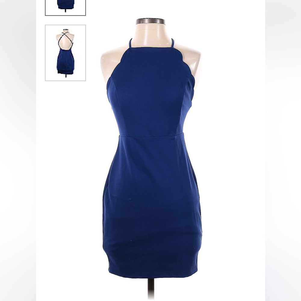 Lush - Blue, Sleeveless, High Neck, Bodycon Dress (Size S)